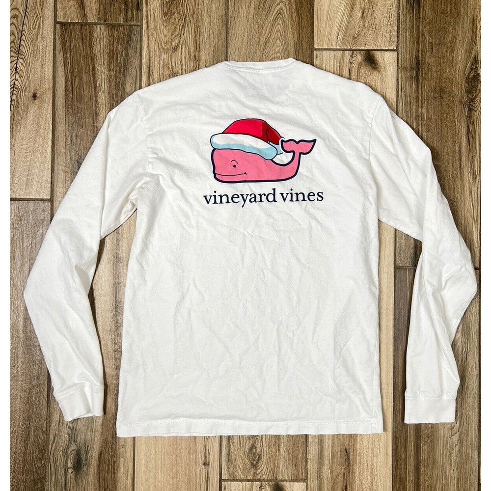 Women's Vineyard Vines Merry Christmas Santa Hat Whale Long Sleeve T-Shirt XS
